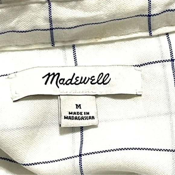 Madewell Woman White Blue Stripe Short Sleeve Button Down Shirt Size M - Picture 13 of 13